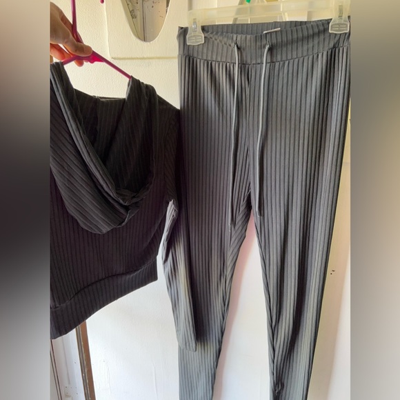 SHEIN SXY Rib-knit O-ring Zipper Drawstring Hoodie & Leggings - Picture 9 of 11